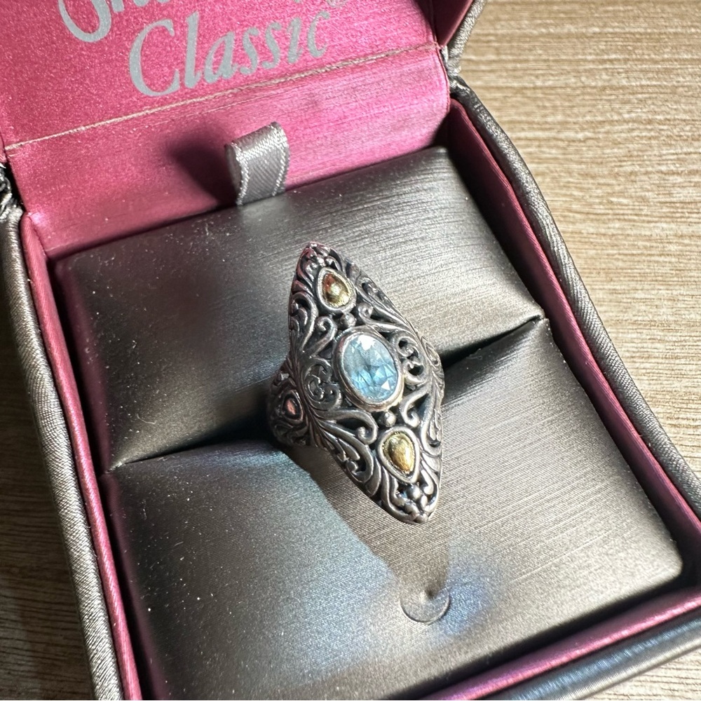 Samuel B. Intricate Silver Ring  and 18 k with Blue Topaz